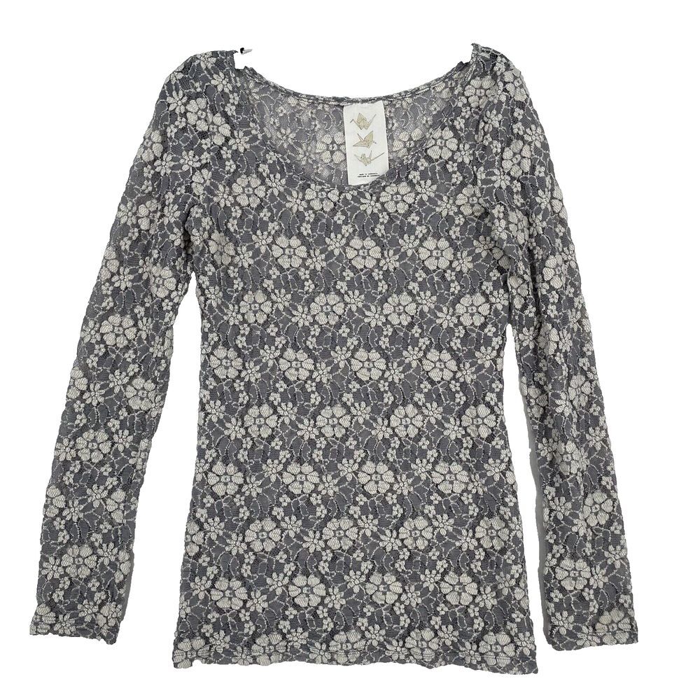 Anthropologie Spun Splendor Lace Top by Paper Cranes Size Small Open Lace Gray